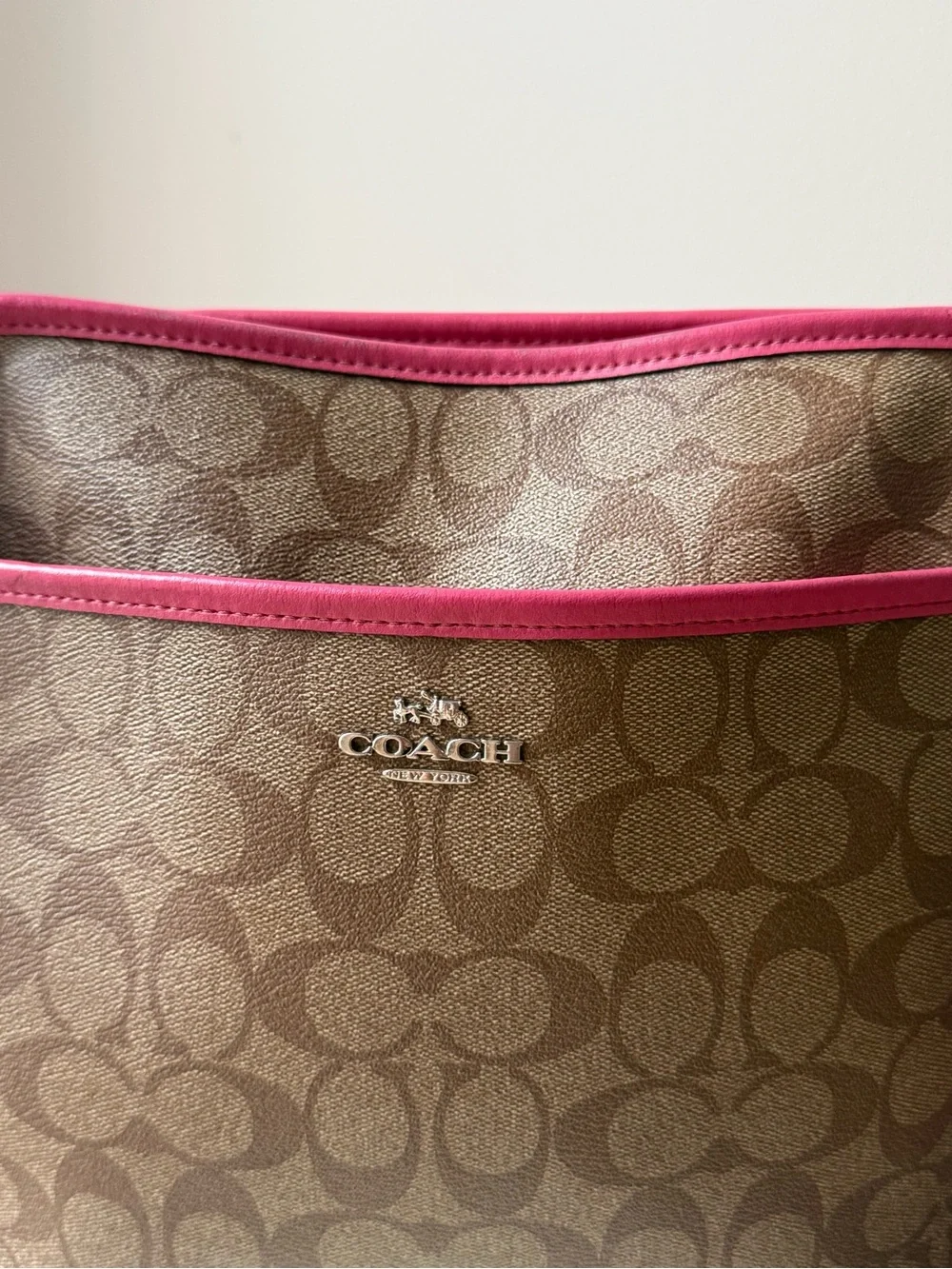 Coach Signature File Crossbody Bag – Khaki/Brown Signature Canvas w/ pink trim